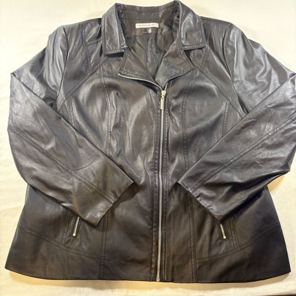 Allison Daley Women’s Black Faux Leather Jacket Zip Front Moto Style Jacket